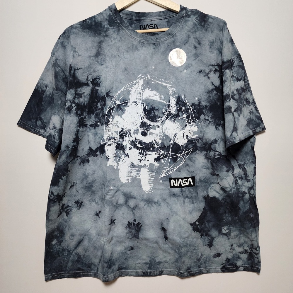 NASA Astronaut Tie Dye Graphic T-Shirt Gray Black Space Science Mens XL